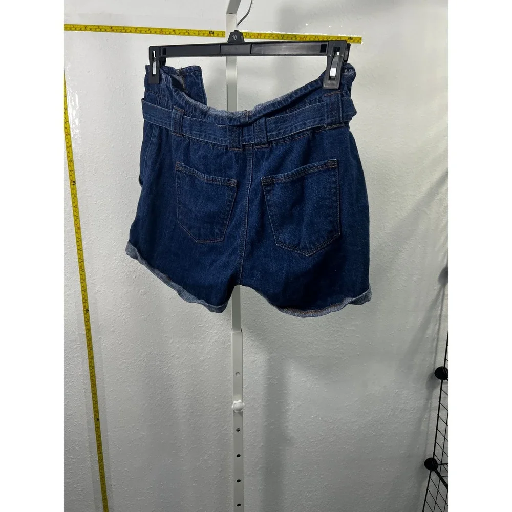 Wax Jean Los Angeles Dark Wash Paperbag Waist Denim Shorts Cuffed Womens Small‎